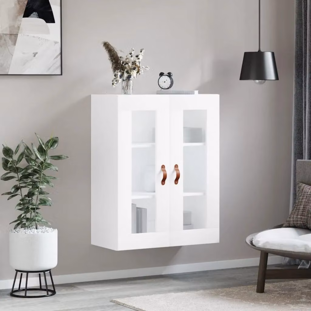 Berkfield Home Wall Mounted Cabinet in White with Glass Doors, W/D/H: 69.5 x 34 x 90 cm – 3