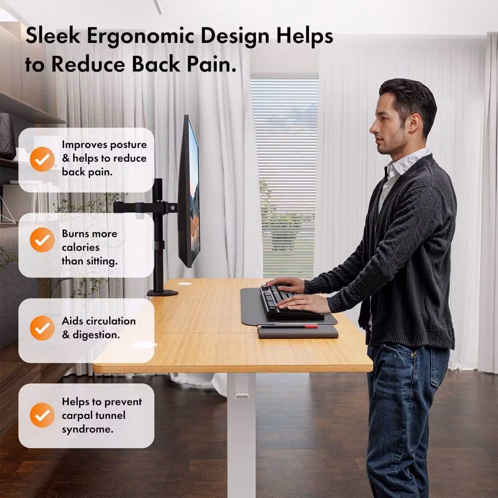 VonHaus Electric Height Adjustable Standing Desk in Brown with Rectangular Top and Metal Frame, W: 140 cm, D: 60 cm, H: 72-118 cm – 3