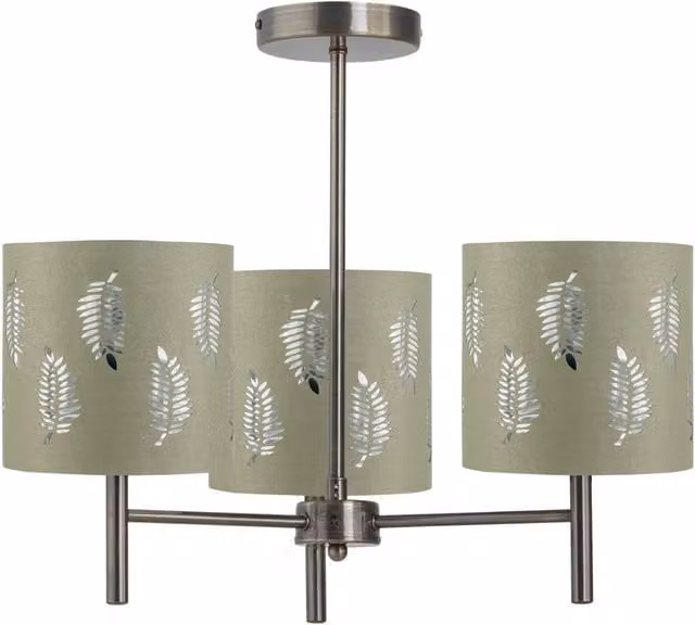 First Choice Lighting Brea Antique Brass 3 Light Ceiling Fitting with Green Fabric Shades – 1