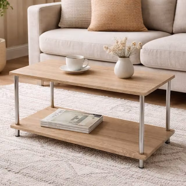Saxony Modern Rectangular Oak Coffee Table in Brown