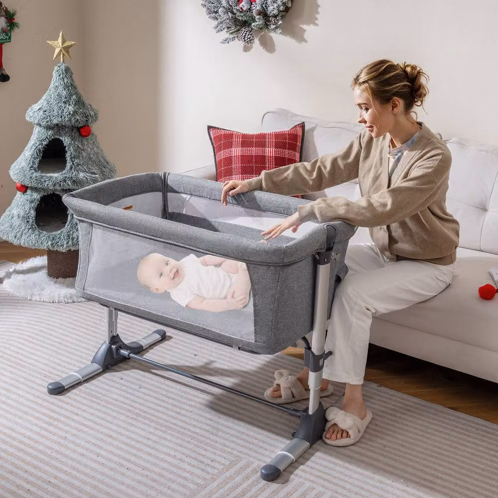 CASART Baby Bassinet Bedside Sleeper Crib with Adjustable Height in Grey – 4