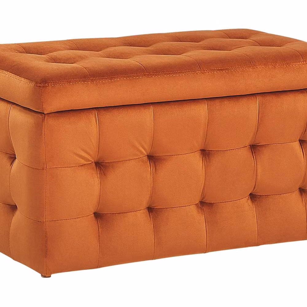 Wyld and Coco Orange Velvet Chesterfield Tufted Storage Ottoman Bench – 2