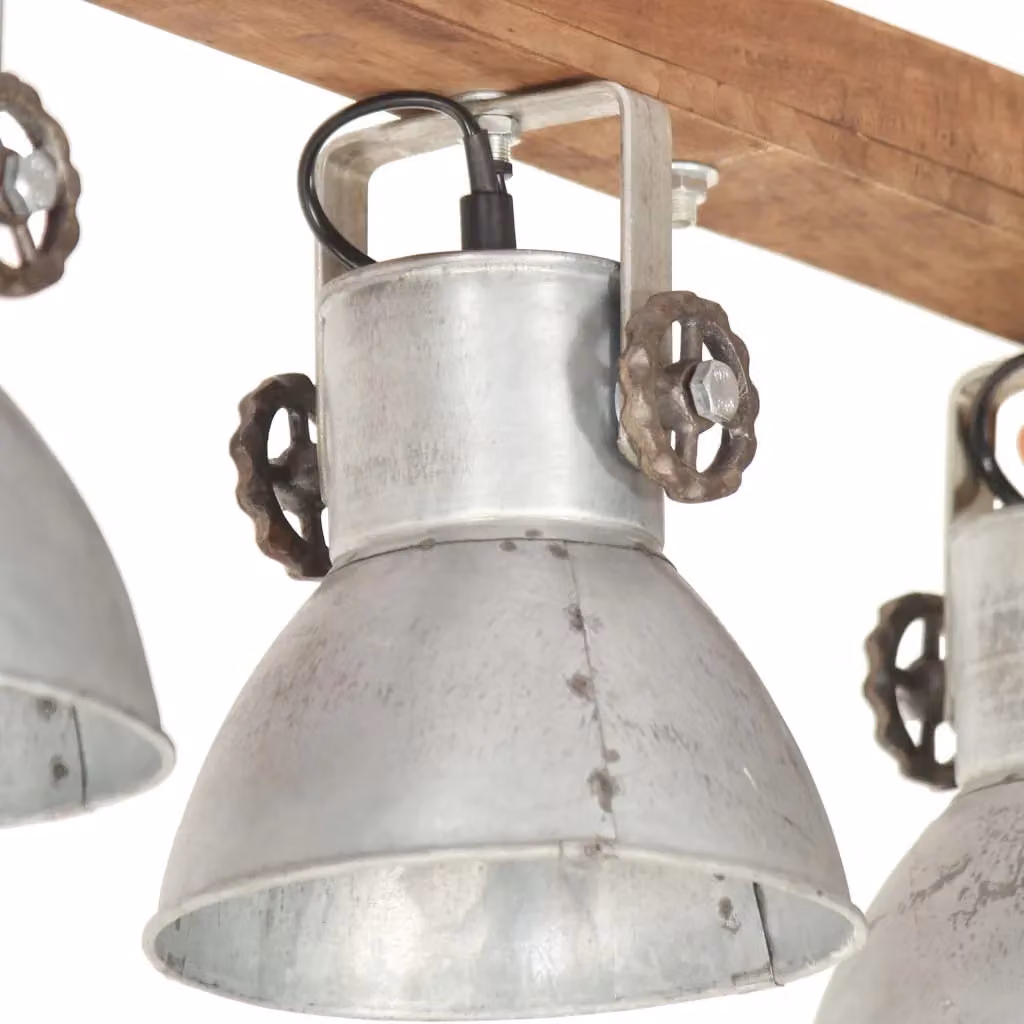 Berkfield Home Industrial Silver and Brown Mango Wood Ceiling Lamp with E27 Socket – 2