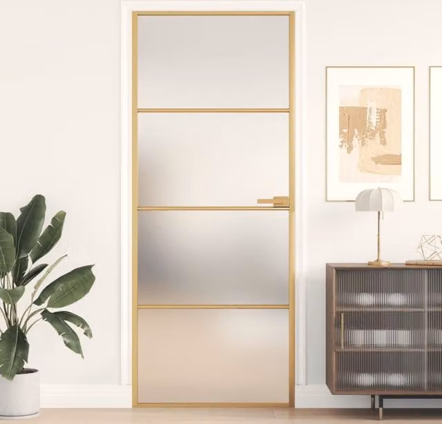 Berkfield Home Slim Interior Door in Gold and Black with Tempered Glass and Aluminium, W: 83 cm, H: 201.5 cm