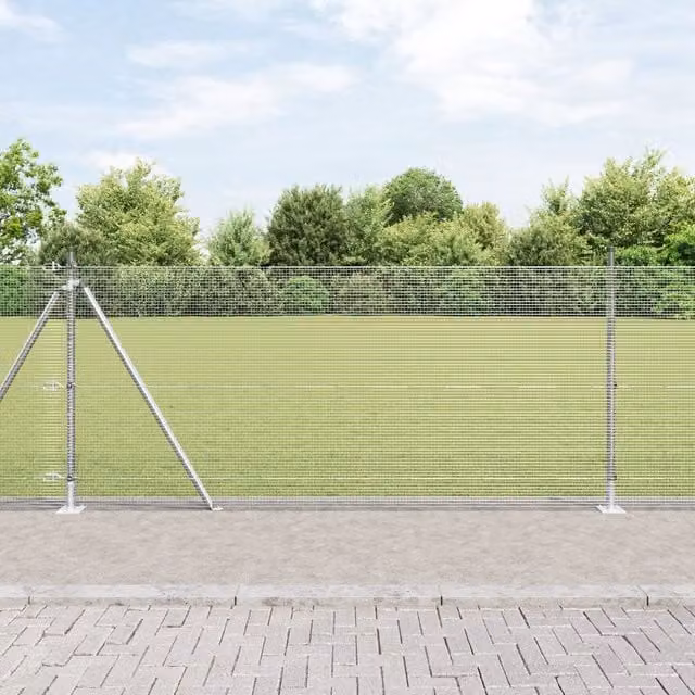Berkfield Home Galvanised Steel Welded Wire Fence with 13 Flanged Posts, Silver, 1 x 50 m – 1