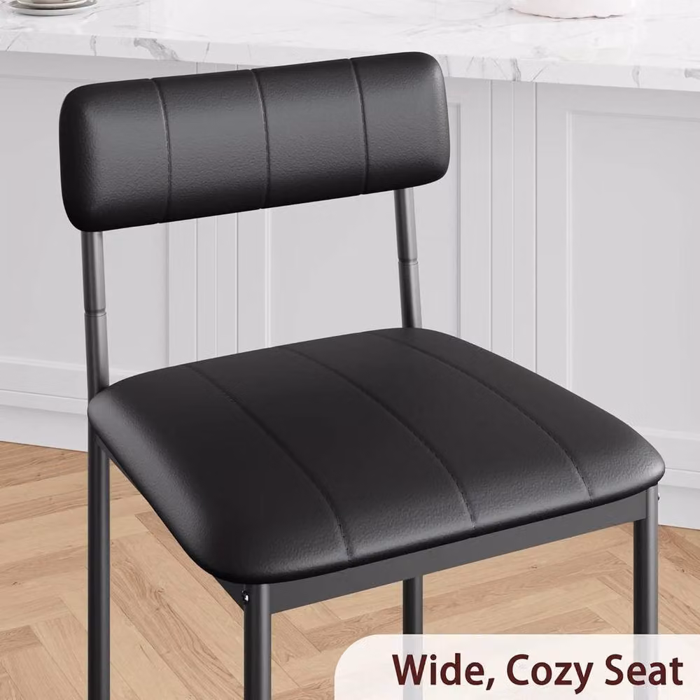 VOGREX Set of 2 Modern Black PU Leather Bar Stools with Metal Legs – 3