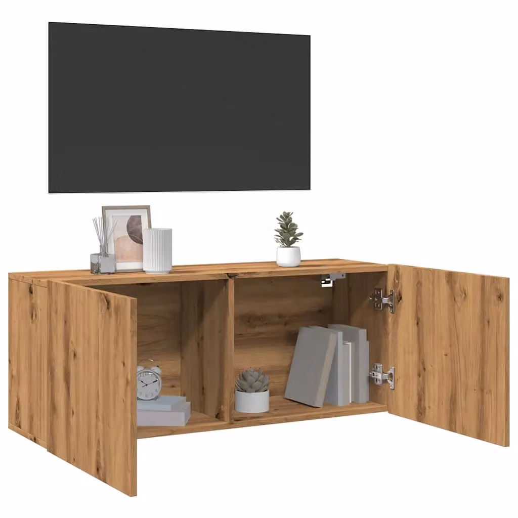 Berkfield Home Artisan Oak Wall-mounted TV Cabinet, Brown, W: 100 cm, D: 30 cm, H: 41 cm – 4
