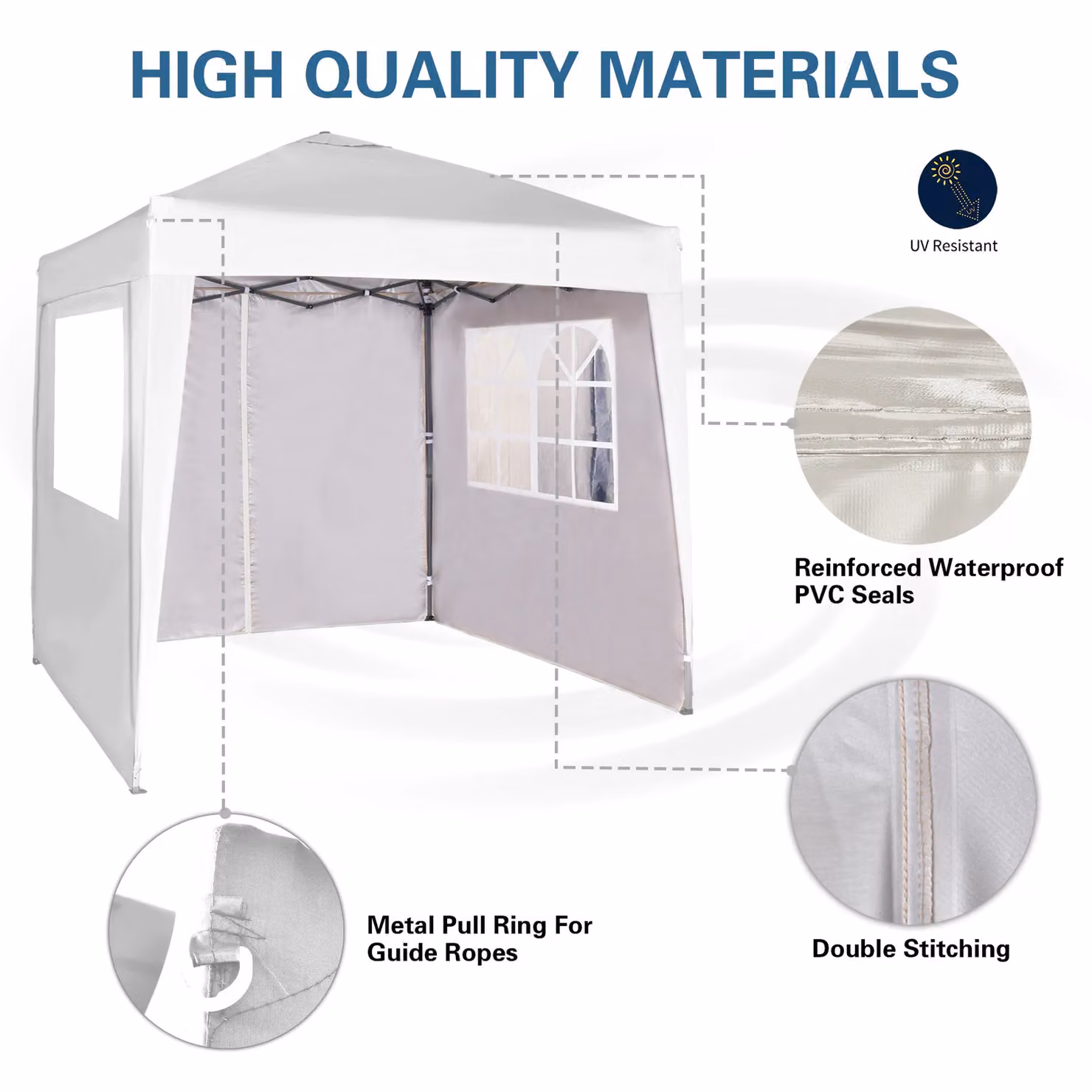 MCC Direct White Pop Up Gazebo with Removable Sides and Storage Bag, W/D/H: 200 x 200 x 255 cm – 2