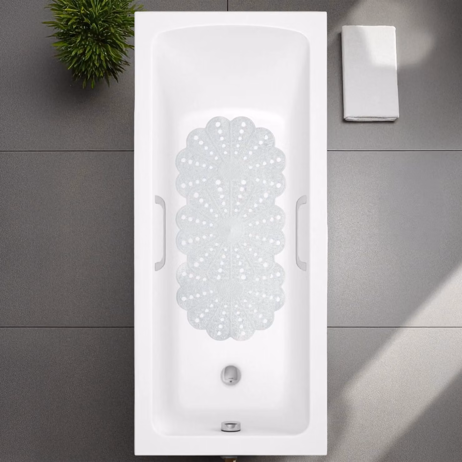 Showerdrape Petal White Anti-slip Floral Bath Mat W/D: 74.0 x 36.0 cm – 2