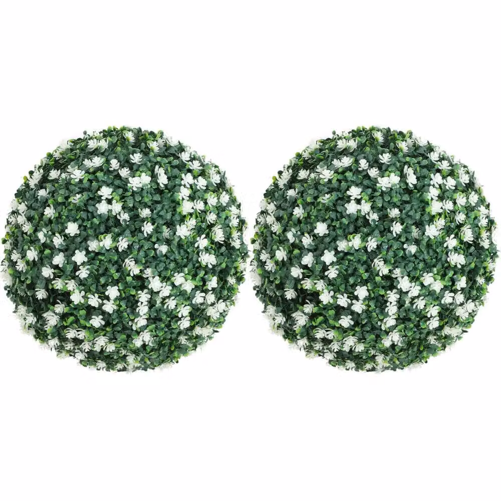 Wyld Haus Set of 2 Green Artificial Round Boxwood Hanging Plants in White Pots – 2