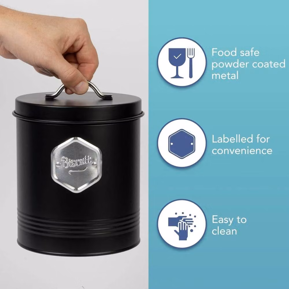PAWNORA Metal Kitchen Storage Canister in Black and Silver – 3