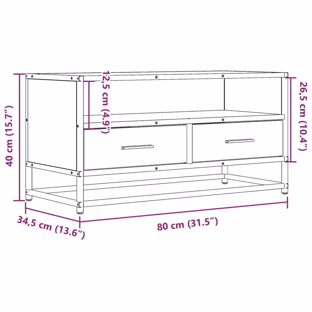 Berkfield Home Grey Sonoma TV Cabinet in Engineered Wood and Metal, W: 80 cm, D: 34.5 cm, H: 40 cm – 5