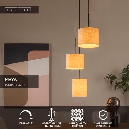 Lucide Maya Fabric Pendant Light, Diameter: 46 cm, Beige and Black – 2