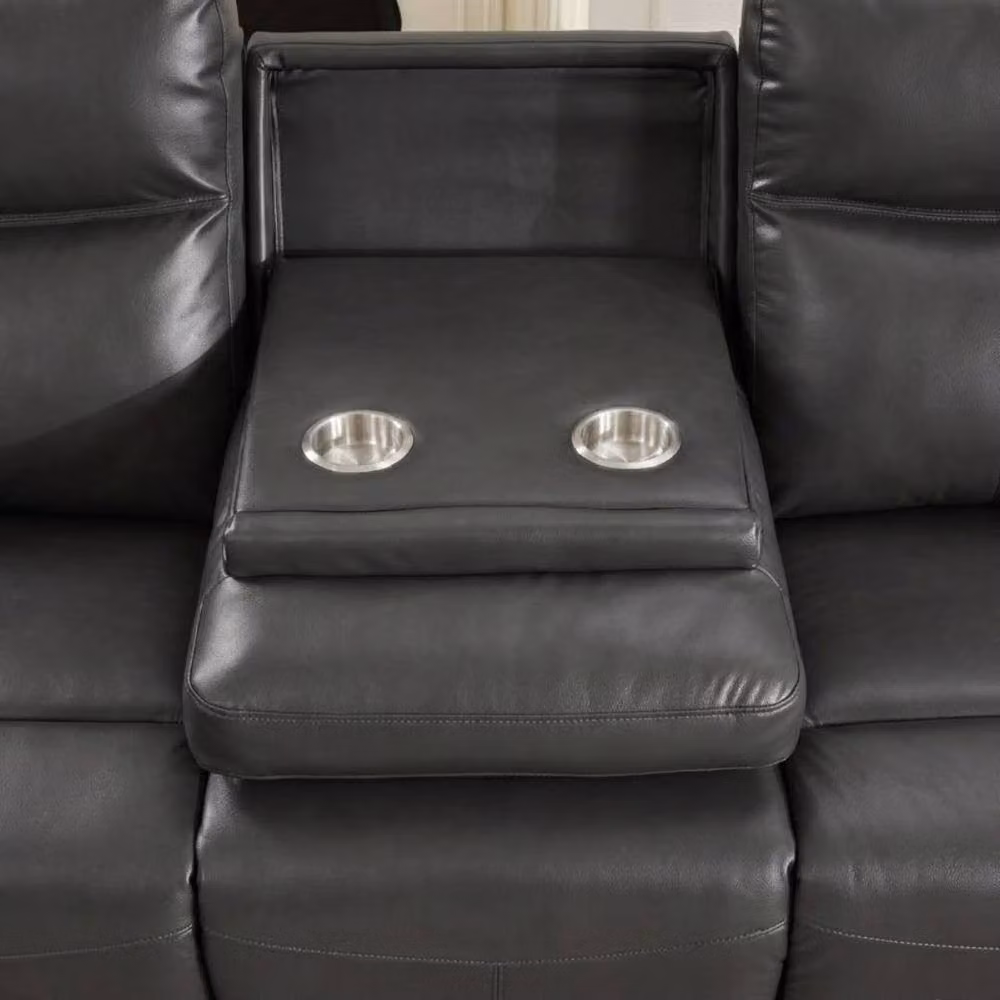 HOME LUXE INTERIOR Casper Grey Leather and Fabric 3 and 2 Seater Manual Recliner Sofa Set – 5