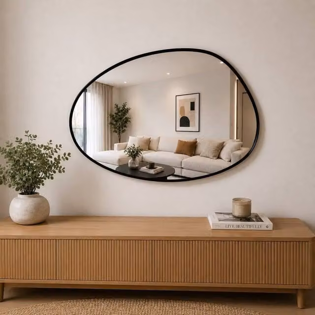 SPOT ON DEALZ Black Framed Pebble Wall Mirror with Minimalist Organic Design – 1