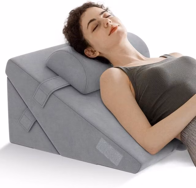 Costway 3 Piece Memory Foam Bed Wedge Pillow Set in Grey