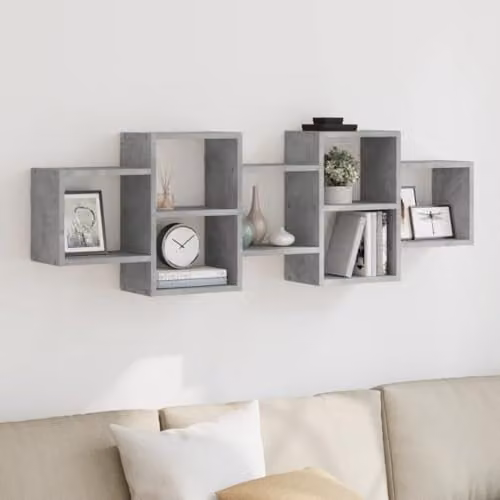 vidaXL Wall Mounted Shelf in Concrete Grey, W/D/H: 129 x 18 x 42 cm – 2