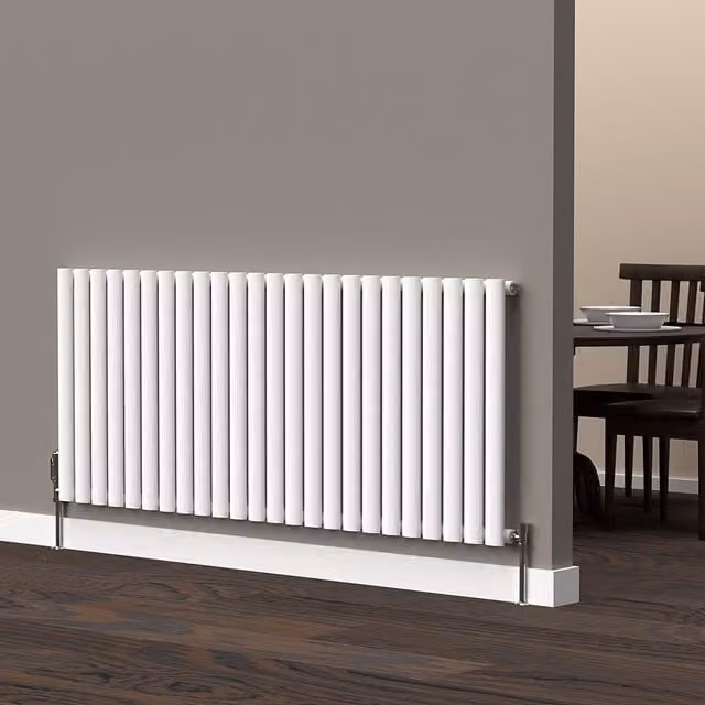 Lux Heat Oval White Horizontal Wall Mounted Radiator, W: 144 cm, H: 60 cm
