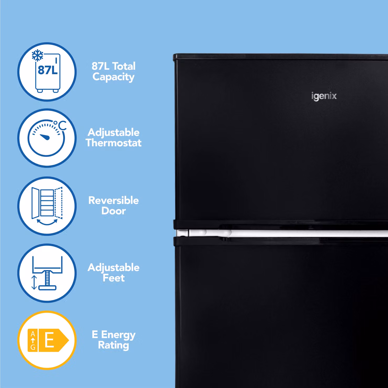 Igenix Under Counter Fridge Freezer, 87 Litre, Black – 2