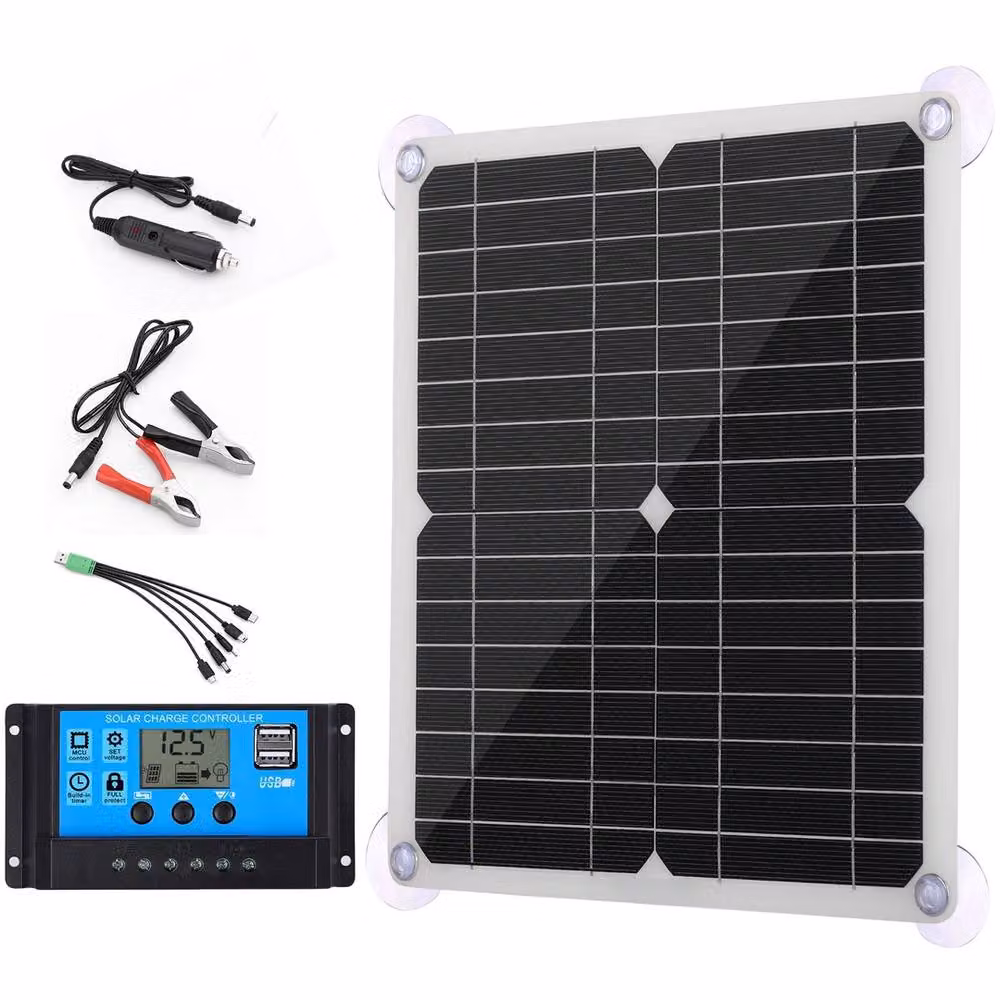 FLAVORA 200W Solar Panel Kit and 100A 12V Battery Charger Controller, Black, W: 1000 cm, H: 52 cm – 4