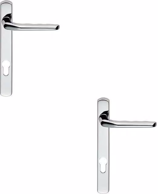Loops 2x Straight Lever Door Handle on Lock Backplate in Polished Chrome, 208mm x 26mm