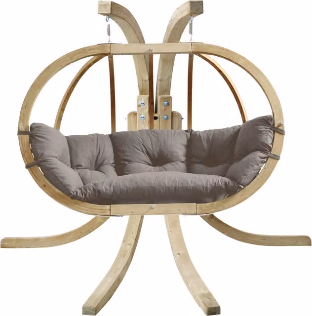 Amazonas Modern Double Seater Hanging Egg Chair Set in Grey with Cushions and Treated Hardwood Spruce Frame