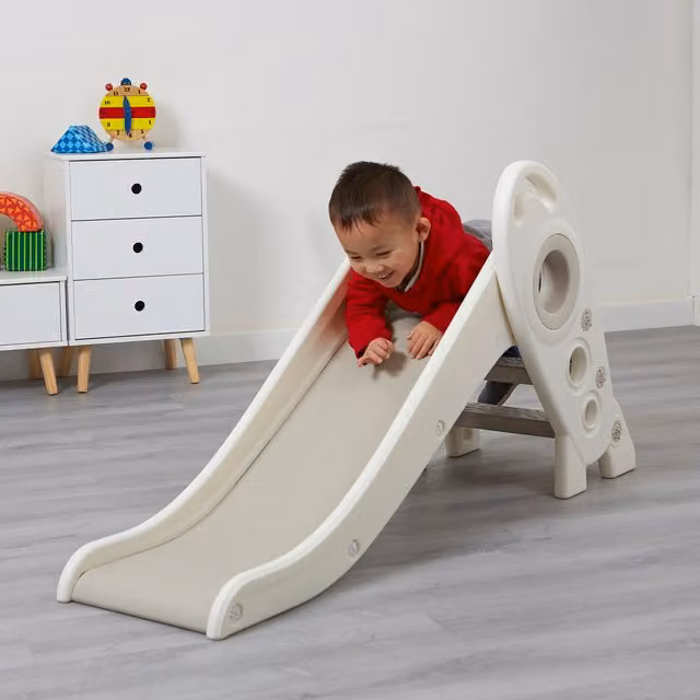 Liberty House Toys Foldable Kids Rocket Slide in White, Grey, Green and Gold