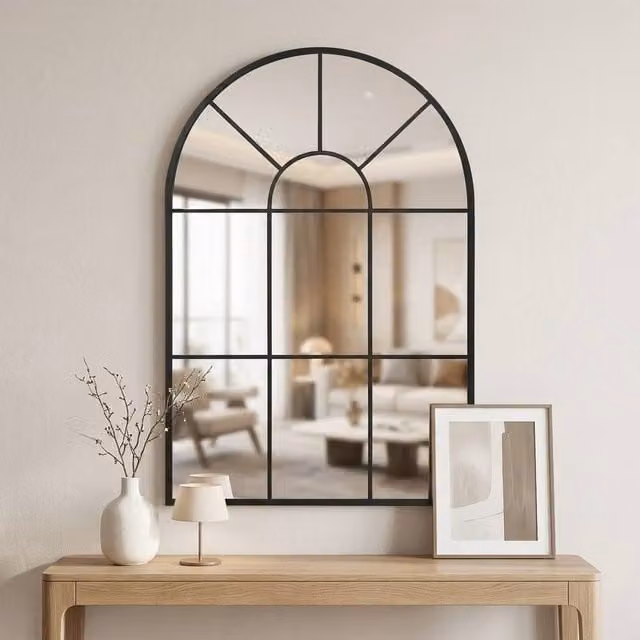STILVORA Modern Arched Wall Mirror with Black Frame, W: 60 cm, H: 91 cm – 1