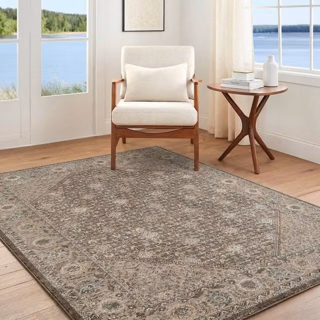 Livabliss Arda Vintage Boho Fringe Living Room Rug in Brown, Grey and Green, W: 200 cm, D: 290 cm