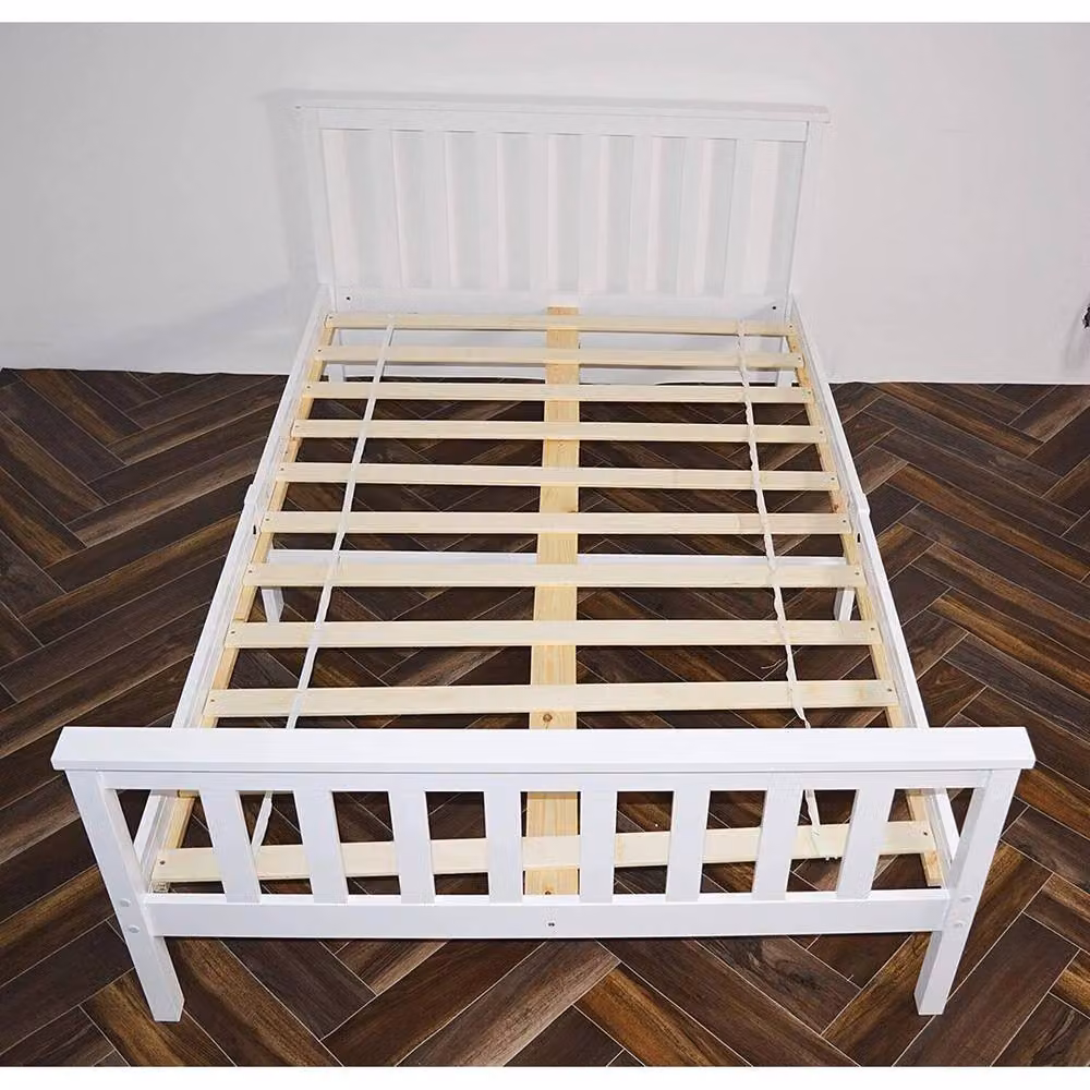 FLAVORA Small Double Bed Frame in White Shaker Style Pine Wood, W/D/H: 120 x 200 cm – 2