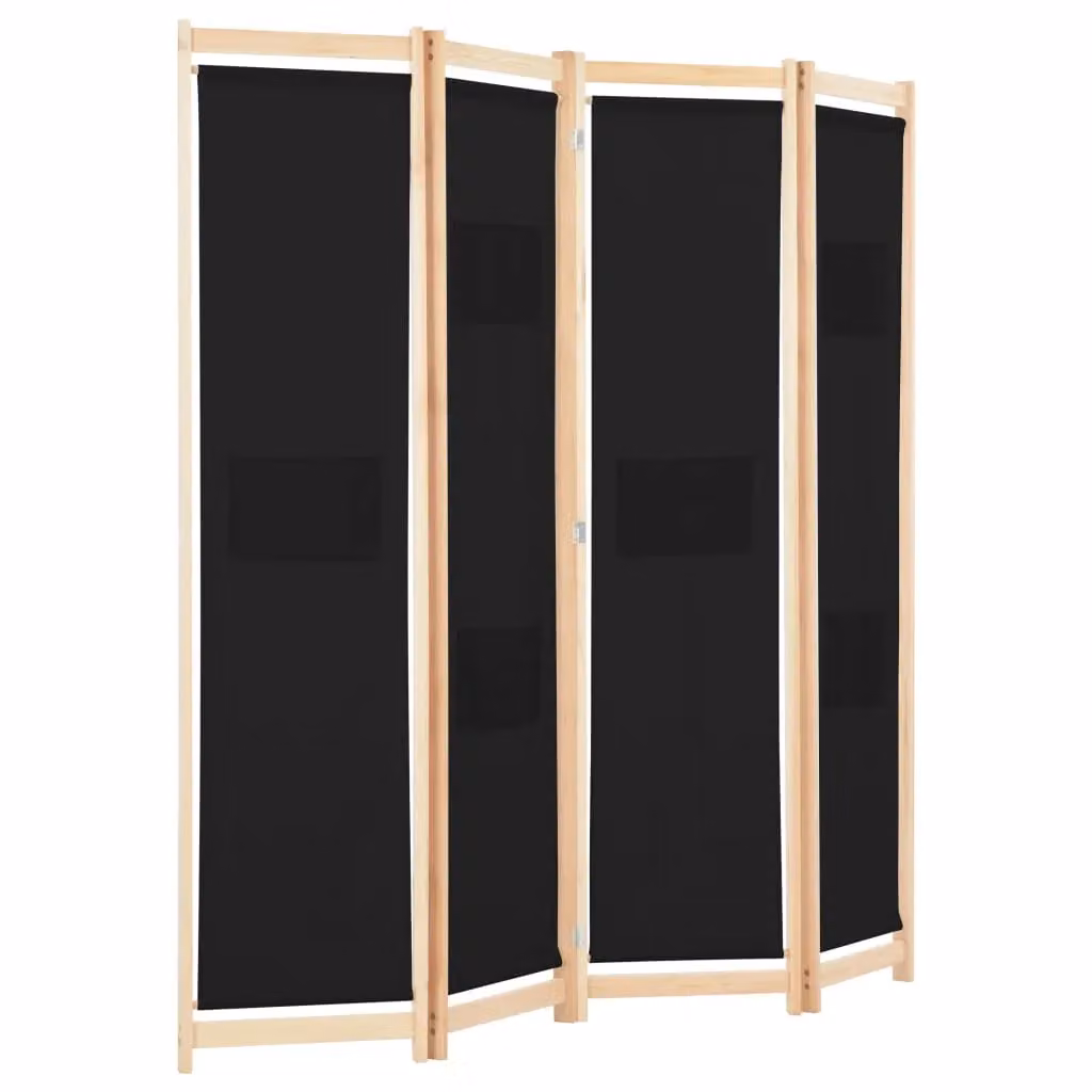 Berkfield Home 4-Panel Black Fabric Room Divider, W/D/H: 160 x 4 x 170 cm – 2