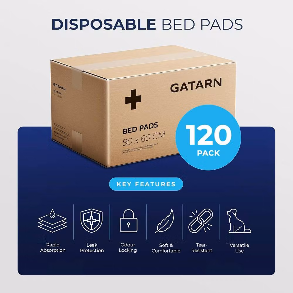 GATARN Disposable Incontinence Bed Pads for Adults and Babies, Blue, W: 60 cm, D: 90 cm, 120 Sheets – 2