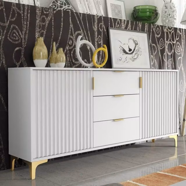 Creative Furniture Tide Crest Sideboard in White and Gold, W: 140 cm, H: 80 cm, D: 35 cm