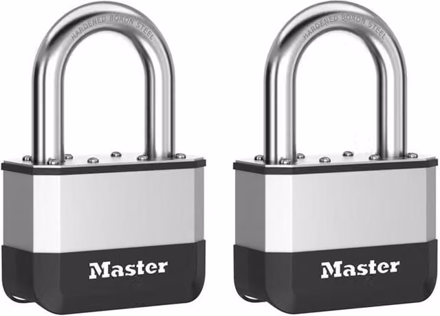 Master Lock Elite Laminated Steel Padlock 45mm, Silver, Pack of 2