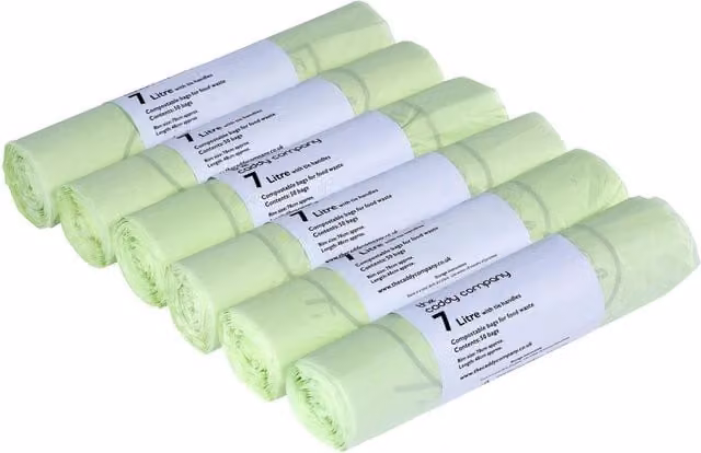 Caddy Company Compostable Food Waste Bin Bags with Tie Handle, Green, 7 l