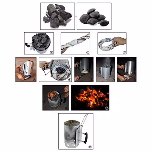 AMOS Charcoal Chimney Starter Grill Barbecue in Silver, Galvanised Steel with 2.8kg Capacity – 3