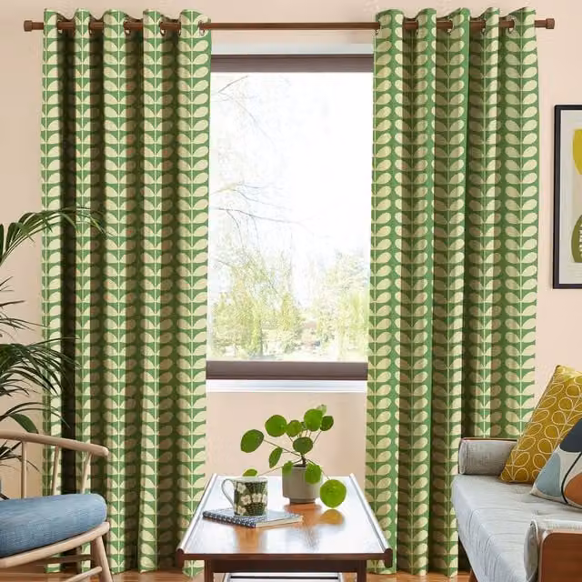Orla Kiely Solid Stem Made to Measure Blackout Cotton Eyelet Curtains in Green
