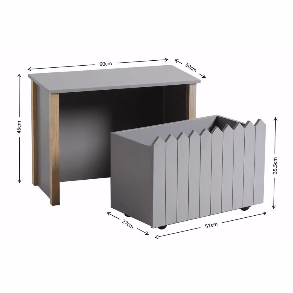 FORGEVIO Toy Box Storage Bench Ottoman in Grey with Removable Lid and Castors – 2