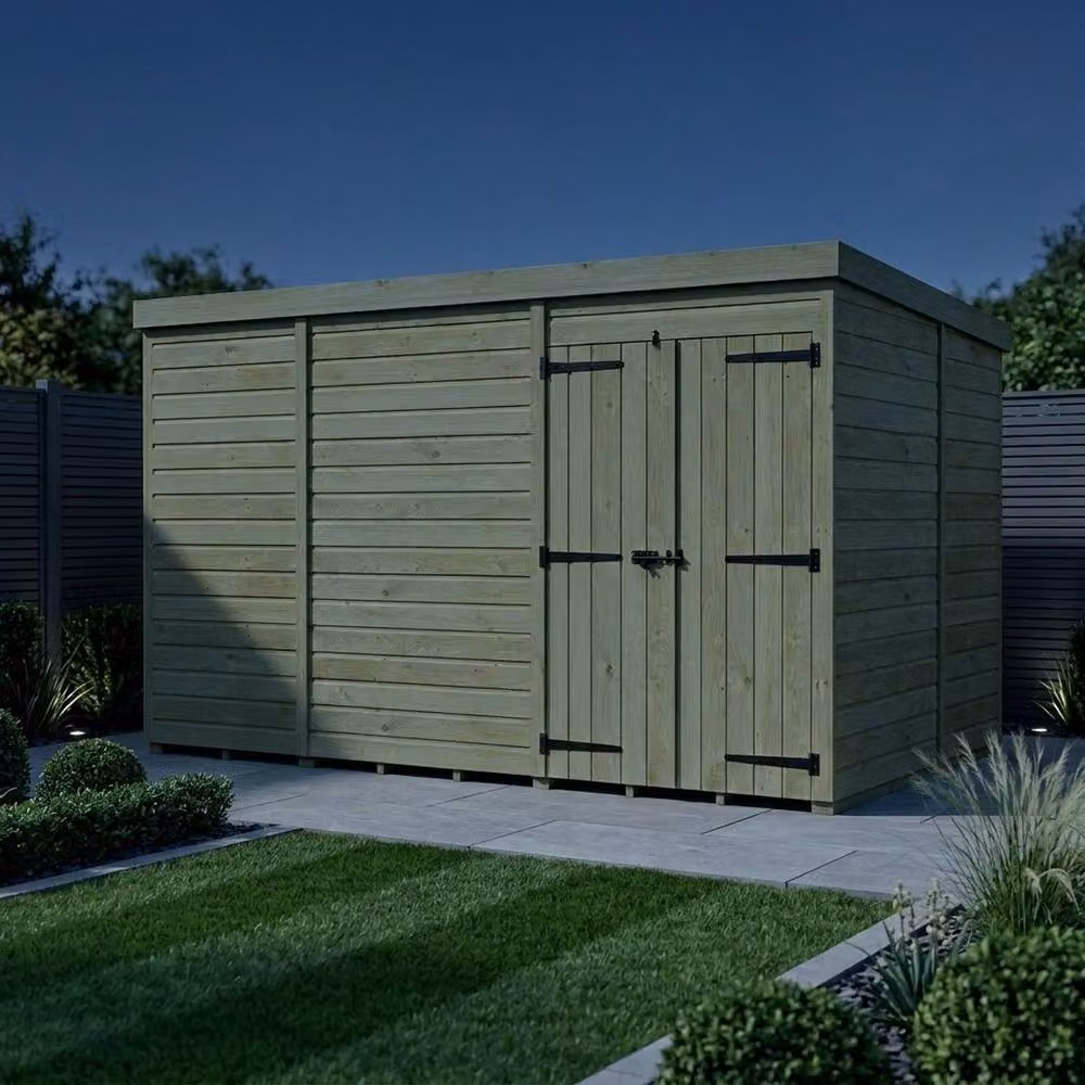 Buttercup Farm Brown Timber Pent Garden Shed with Double Doors and Windows, W/D/H: 400 x 274 x 210 cm – 3