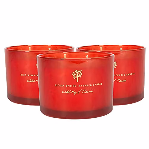 Nicola Spring Wild Fig & Cassis Scented Soy Wax Candles, Pack of 3, Red
