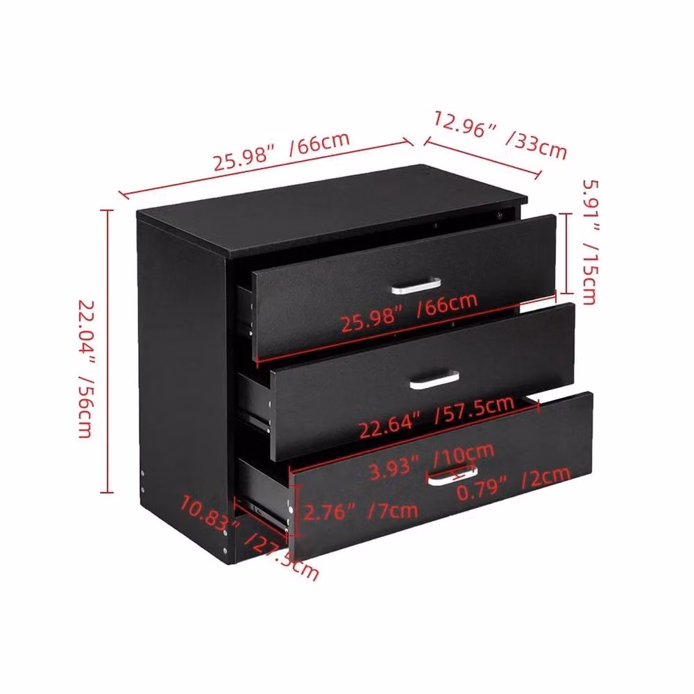 FORGEVIO Modern 3-Drawer Chest of Drawers and Bedside Cabinet in Black, W/D/H: 33 x 17.1 x 56 cm – 2
