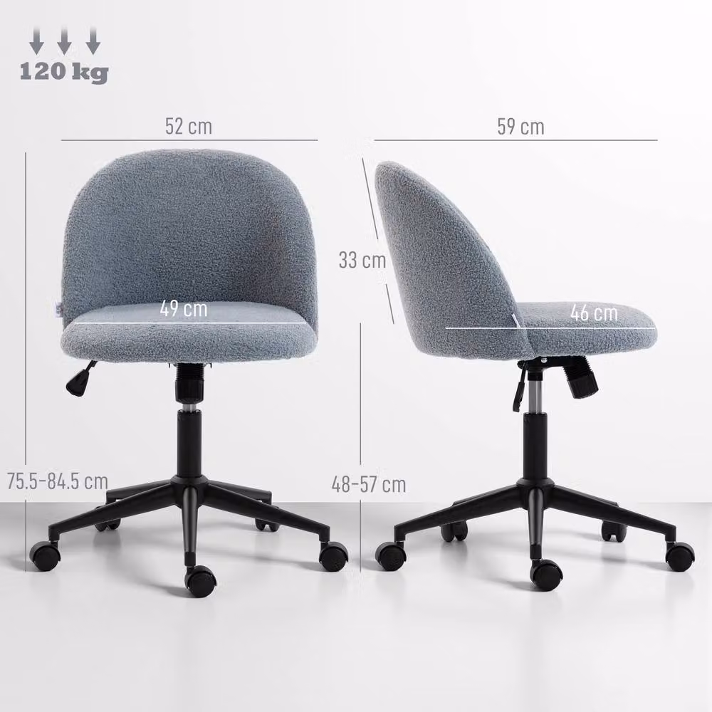 HOMCOM Grey Bouclé Swivel Task Chair for Home Office and Vanity – 3