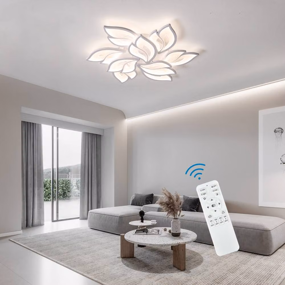 NIVOR 75W LED Ceiling Light, Dimmable White Acrylic and Metal Flush Mount with Remote Control – 3