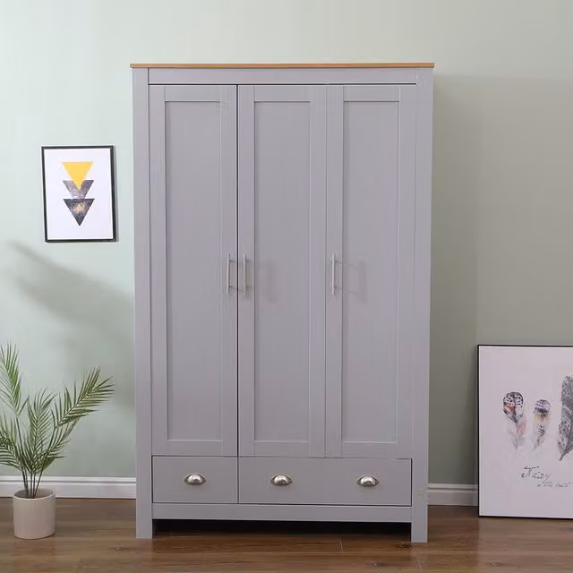 HMD Modern 3 Door 3 Drawer Wardrobe in Grey and Oak Matt Finish