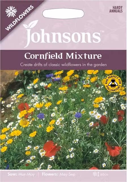 Johnsons Cornfield Mixture Wildflower Seeds, Multicolour, Spring Ornamental Garden Variety
