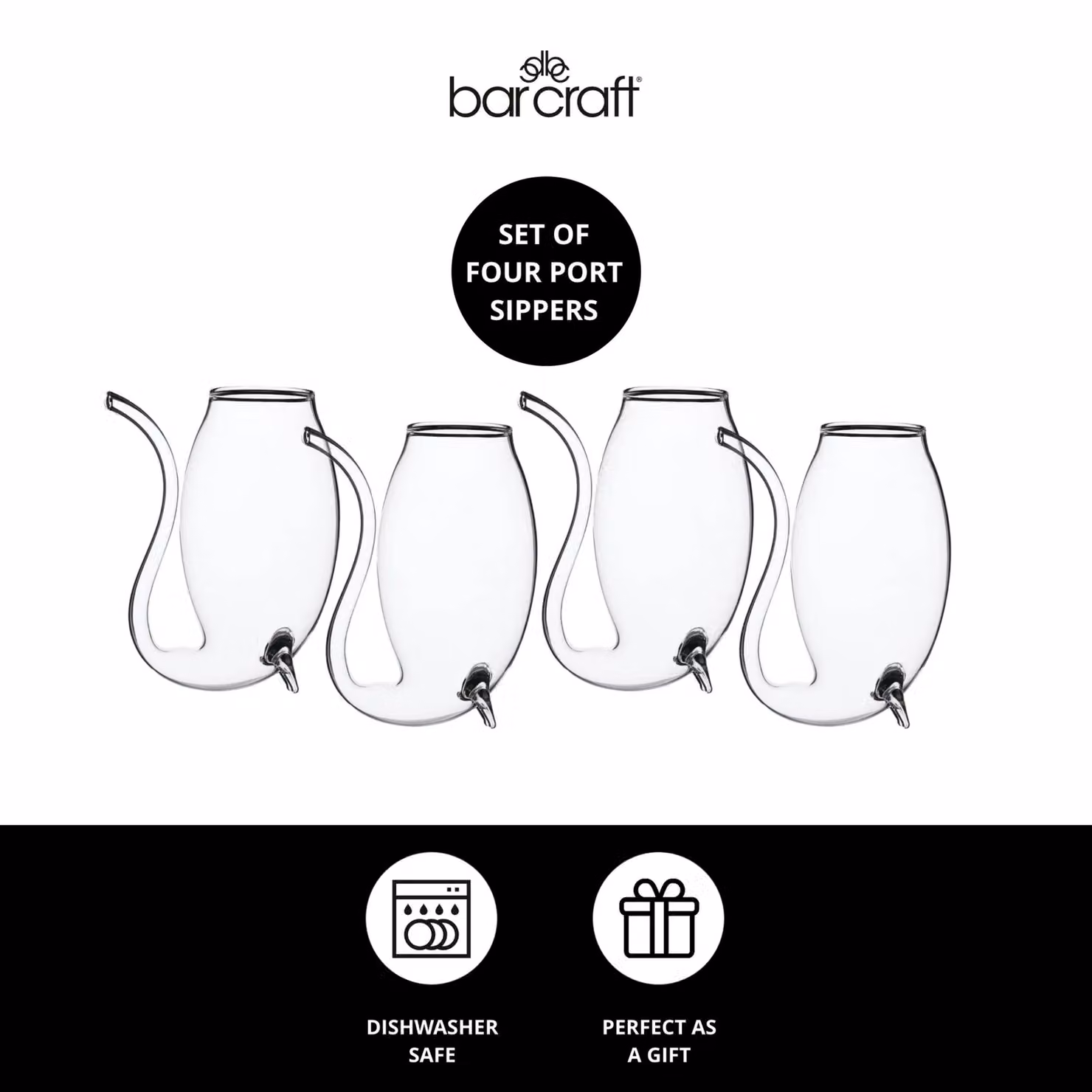 BarCraft Set of 4 Yellow Transparent Glass Port Sippers – 5