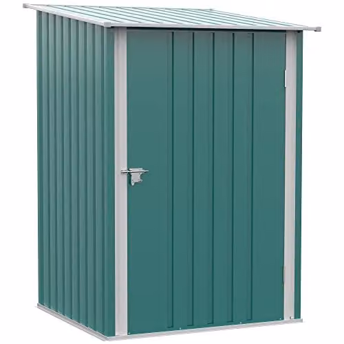 Outsunny Green Galvanised Steel Lean-to Garden Storage Shed with Single Lockable Door