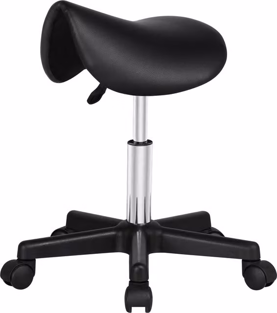 Yaheetech Rolling Saddle Stool in Black with Synthetic Leather and Castors for Massage, Tattoo, Dental and Facial Spa Use