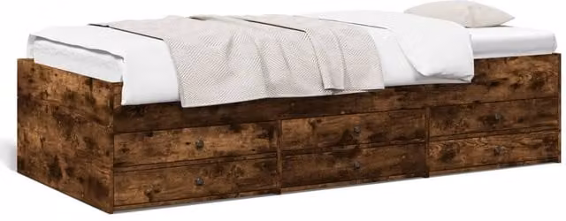 Berkfield Home Daybed with Drawers in Smoked Oak Brown, W/D/H: 90 x 200 cm