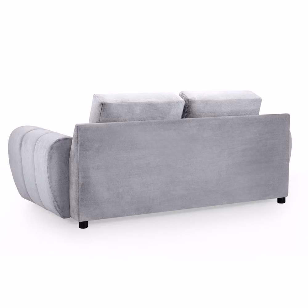 Furnishings For Less UK Zura Grey Plush Fabric 2 Seater Sofa with Pillow Back and Wooden Legs W/D/H: 205 x 88 x 88 cm – 2